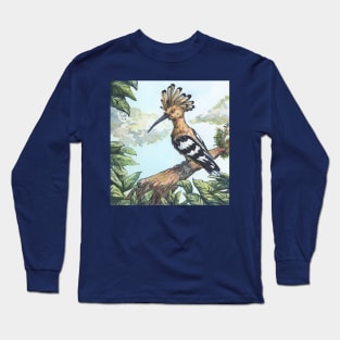 hoopoe on a branch - traditional watercolor painting Long Sleeve T-Shirt